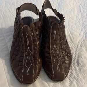 PIKOLINOS Dark Brown Leather Mules with Stitching